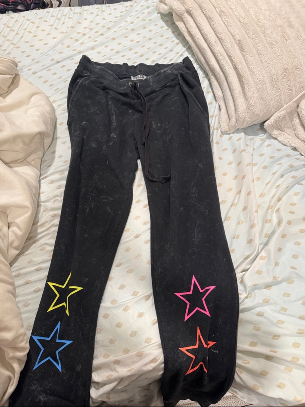 CHRLDR Black Sweatpants with Neon Star Accents